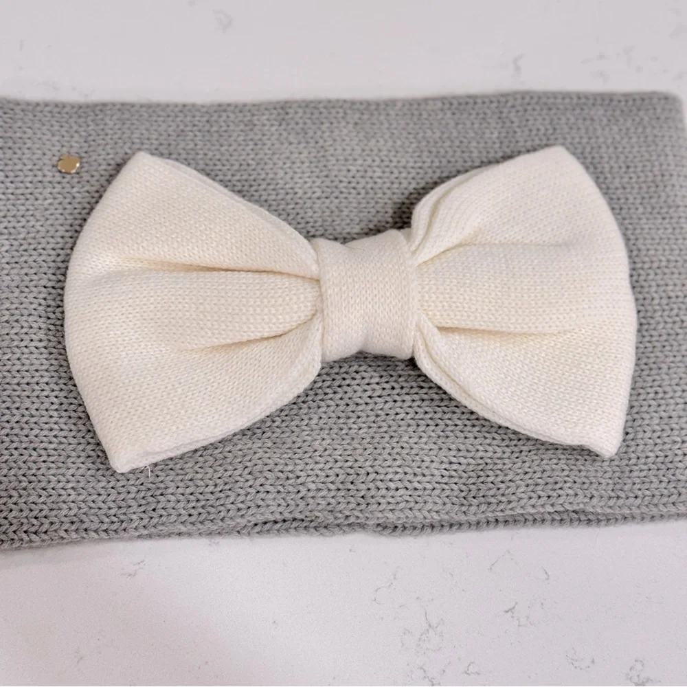 Kate Spade Colorblock Bow Neckwarmer Grey Cream NWT